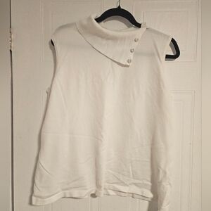 Womens XL white Sleeveless Turtleneck open mock neck Sweater top stretchy